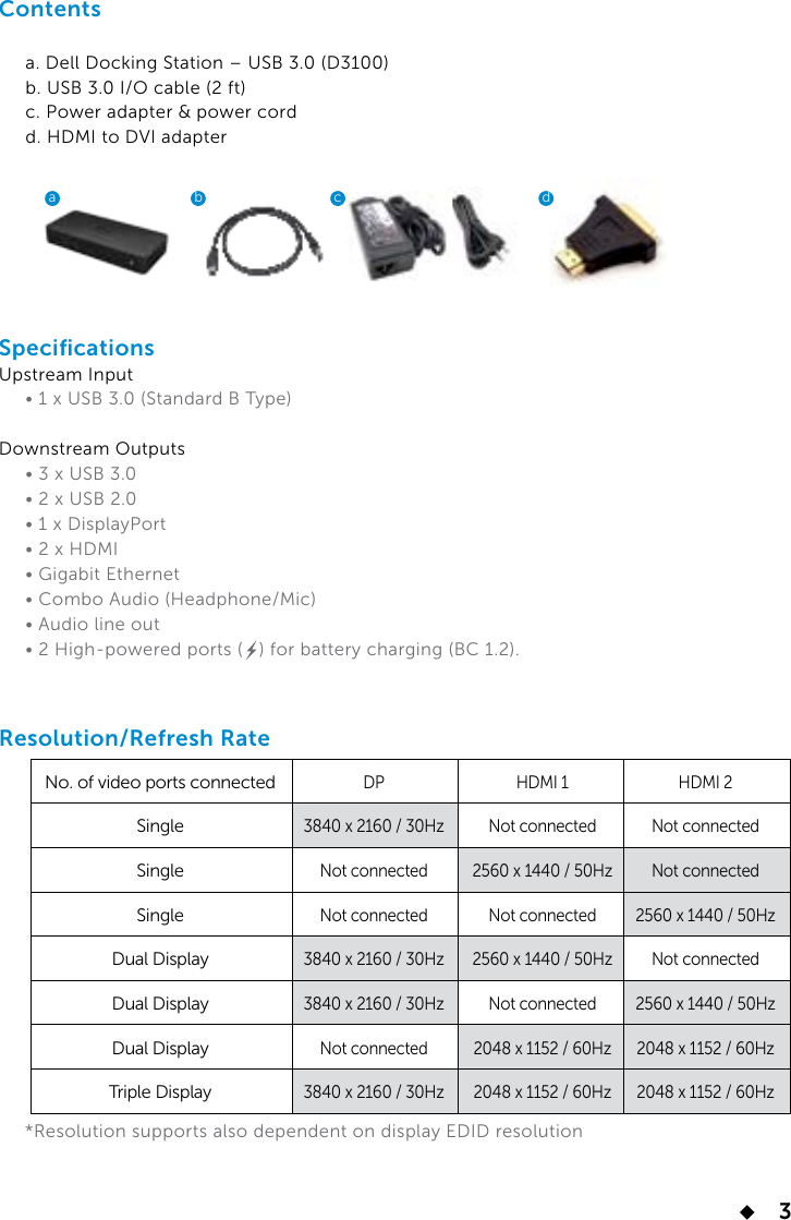Page 3 of 10 - Dell USB3.0 Dock D3100 User Guide  1507994526dell-usb3-dock-3100 User's En-us