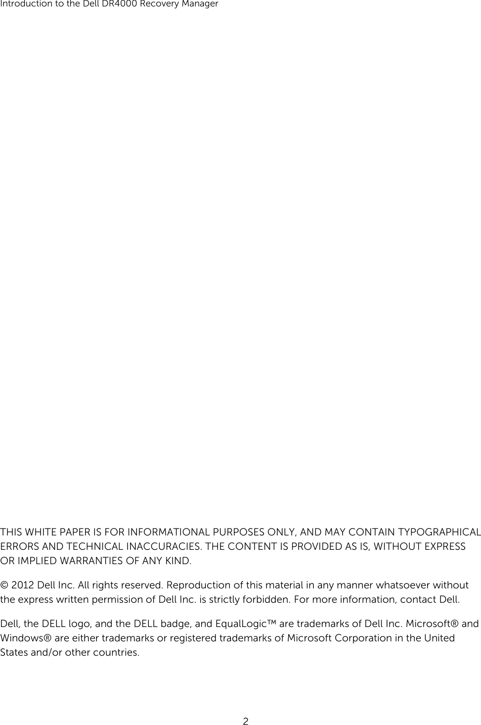 Page 2 of 6 - Dell Introduction To The DR4000 Restore Manager  1508079063dell-dr4000 User's Guide En-us