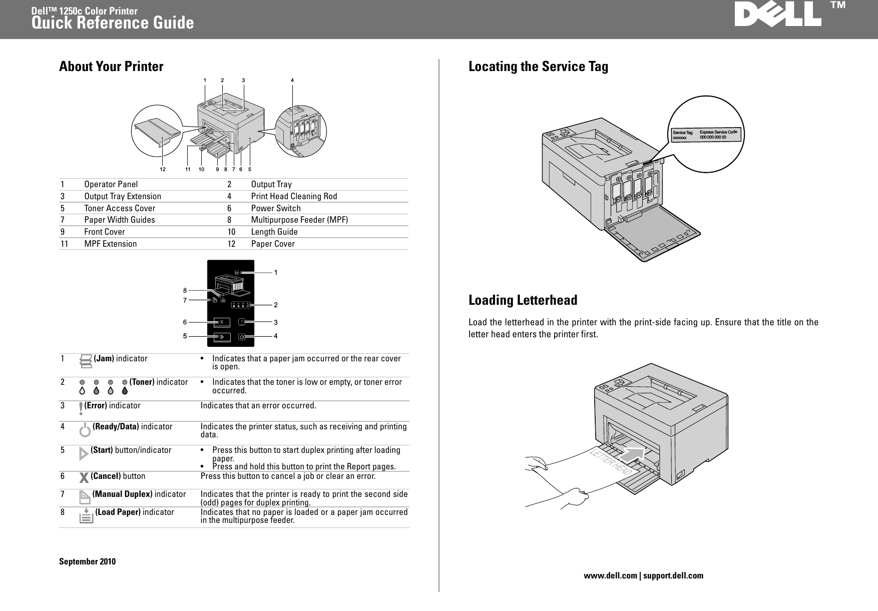 Page 1 of 2 - Dell Dell-1250C-Color-Laser-Printer-Quick-Reference-Guide- Quick Reference Guide  Dell-1250c-color-laser-printer-quick-reference-guide