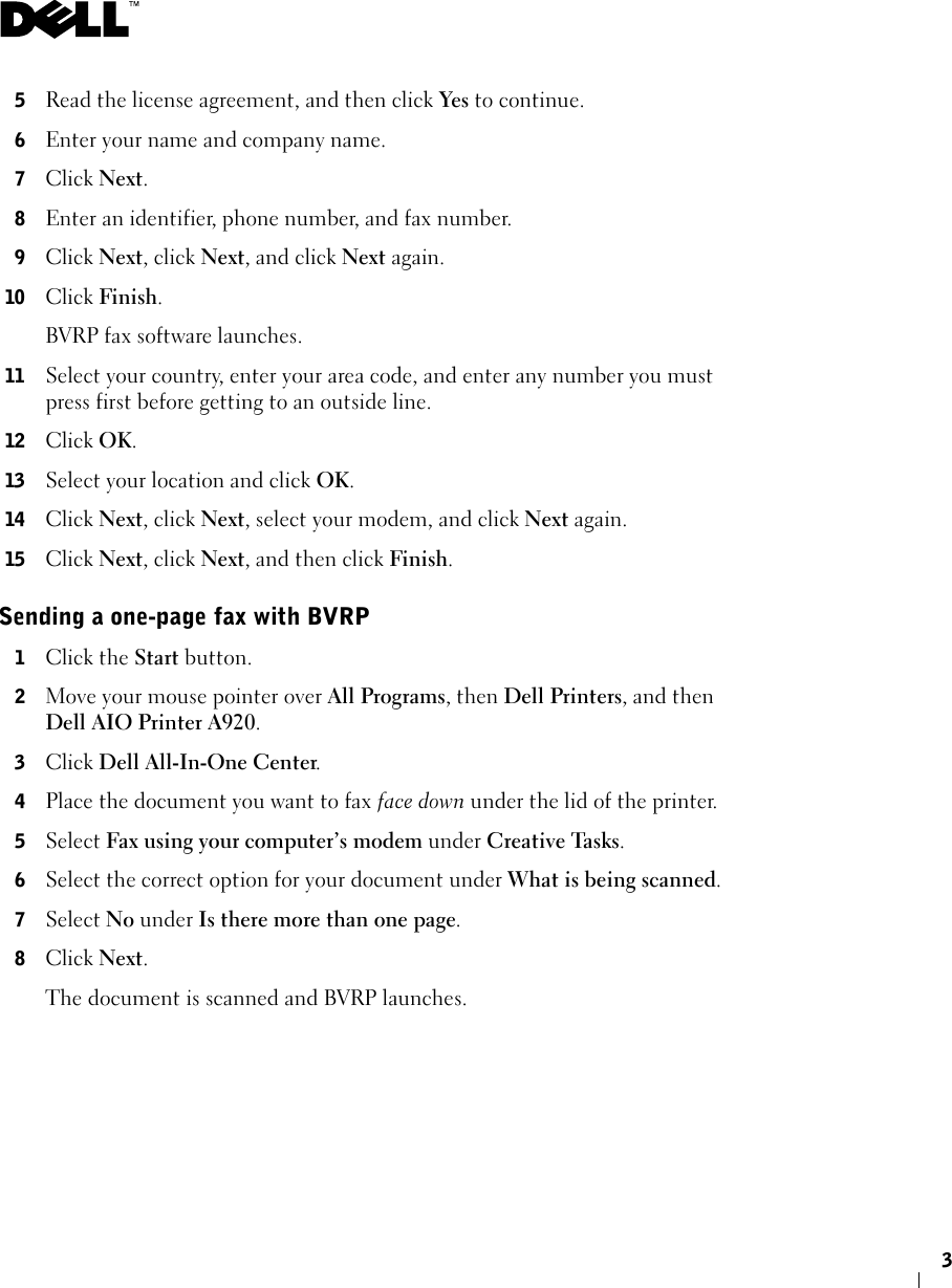 Page 3 of 8 - Dell Dell-A920-All-In-One-Personal-Printer-Quick-Reference-Guide- Faxing  Dell-a920-all-in-one-personal-printer-quick-reference-guide