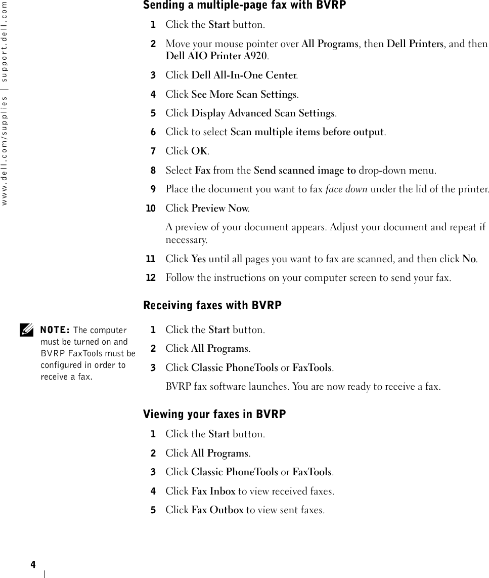 Page 4 of 8 - Dell Dell-A920-All-In-One-Personal-Printer-Quick-Reference-Guide- Faxing  Dell-a920-all-in-one-personal-printer-quick-reference-guide