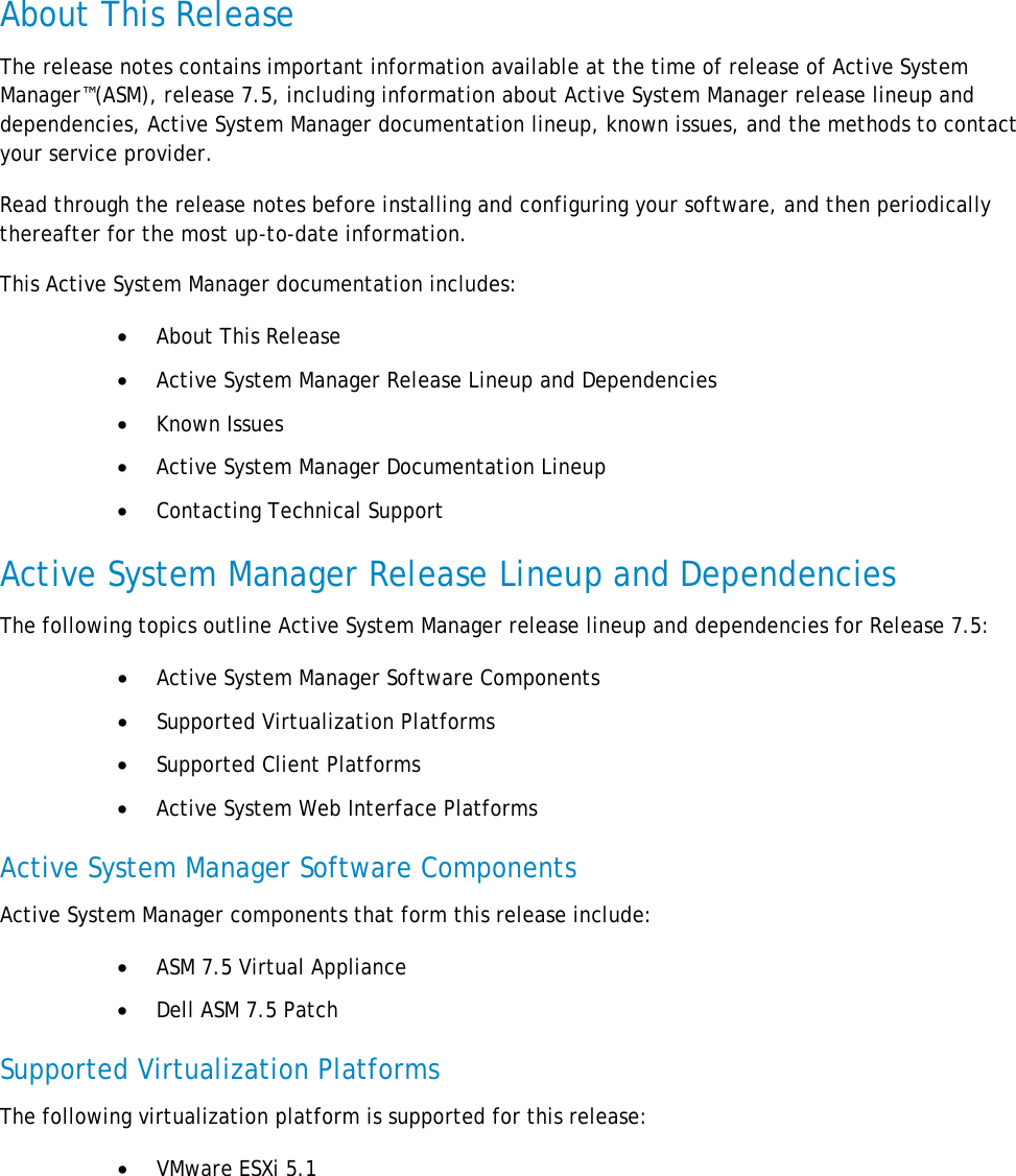 Dell Active System Manager Version 7 5 Owners Manual 7.5 Release Notes