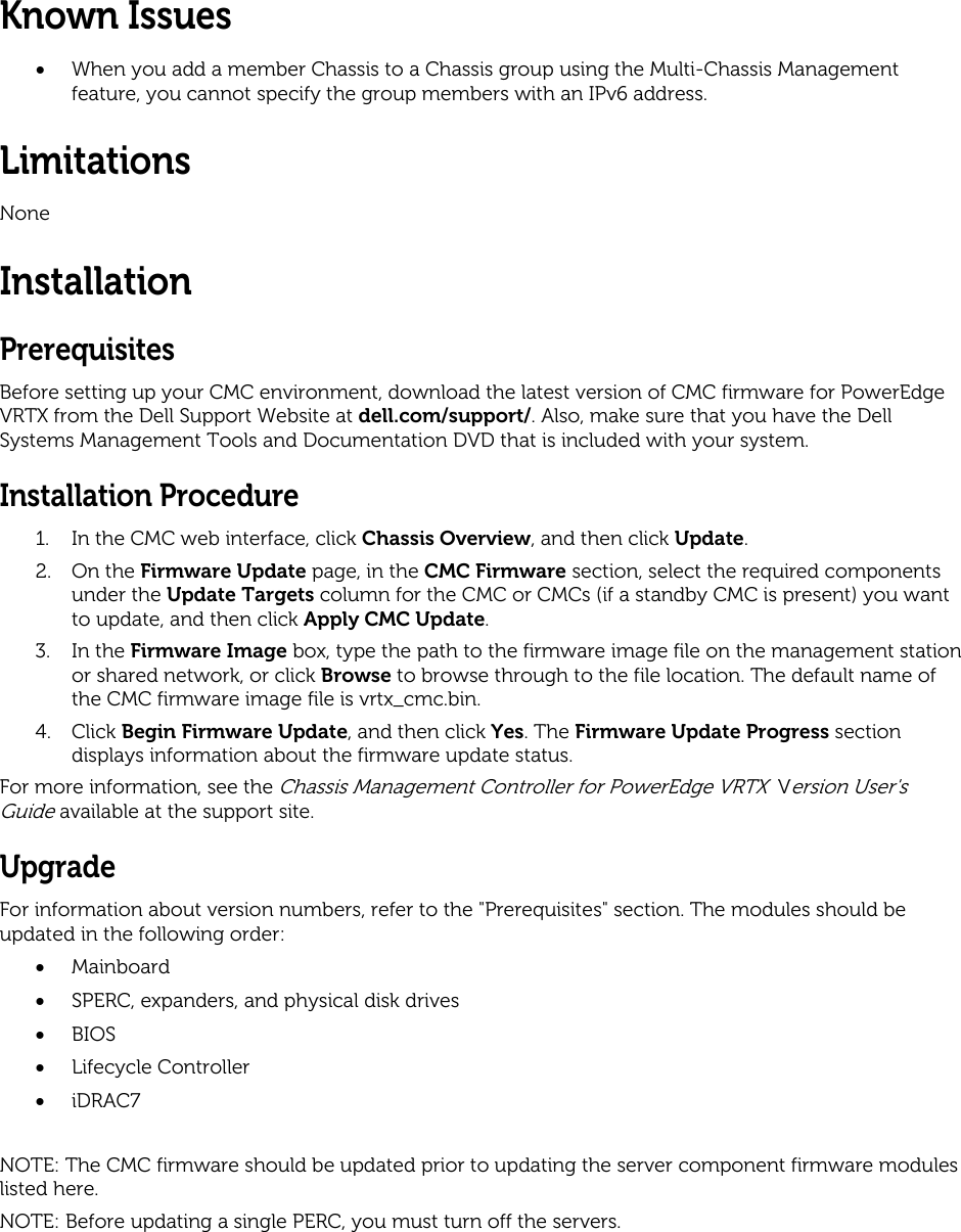 Page 4 of 5 - Dell Dell-Chassis-Management-Controller-Version-1-30-For-Poweredge-Vrtx-Owners-Manual- Chassis Management Controller (CMC) Version 1.30 For PowerEdge VRTX Release Notes  Dell-chassis-management-controller-version-1-30-for-poweredge-vrtx-owners-manual