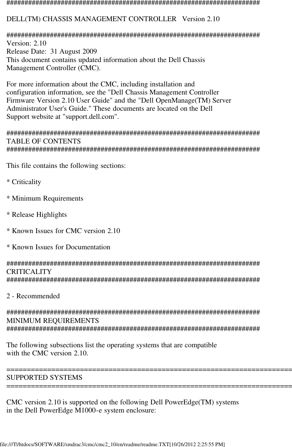 Page 1 of 9 - Dell Dell-Chassis-Management-Controller-Version-2-1-Owners-Manual- Chassis Management Controller Version 2.1 Readme  Dell-chassis-management-controller-version-2-1-owners-manual