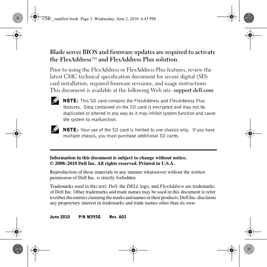 Page 2 of 8 - Dell Dell-Chassis-Management-Controller-Version-3-1-Owners-Manual- Chassis Management Controller Version 3.1 (CMC) Secure Digital (SD) Card Technical Specificat  Dell-chassis-management-controller-version-3-1-owners-manual