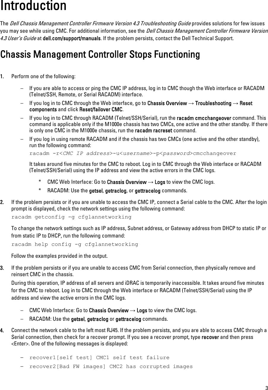 Page 3 of 10 - Dell Dell-Chassis-Management-Controller-Version-4-45-Owners-Manual- Chassis Management Controller Version 4.45 Troubleshooting Guide  Dell-chassis-management-controller-version-4-45-owners-manual