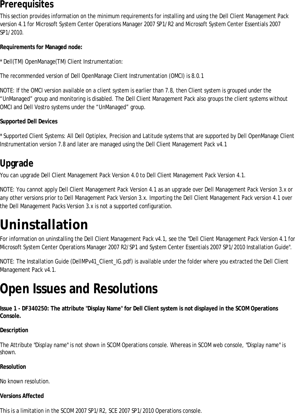 Page 3 of 6 - Dell Dell-Client-Management-Pack-Version-4-1-For-Microsoft-System-Center-Operations-Manager-Owners-Manual- Client Management Pack Version 4.1 For Microsoft System Center Operations Manager Release Notes  Dell-client-management-pack-version-4-1-for-microsoft-system-center-operations-manager-owners-manual