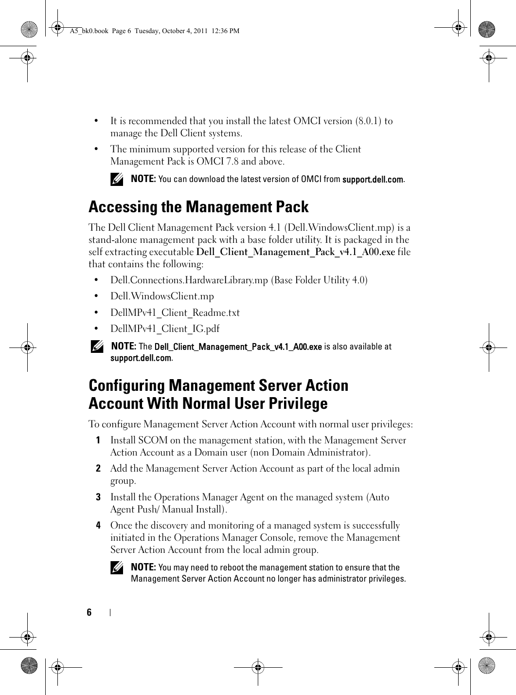 Page 6 of 10 - Dell Dell-Client-Management-Pack-Version-4-1-For-Microsoft-System-Center-Operations-Manager-Owners-Manual- Client Management Pack Version 4.1 For Microsoft System Center Operations Manager Installation Guide  Dell-client-management-pack-version-4-1-for-microsoft-system-center-operations-manager-owners-manual