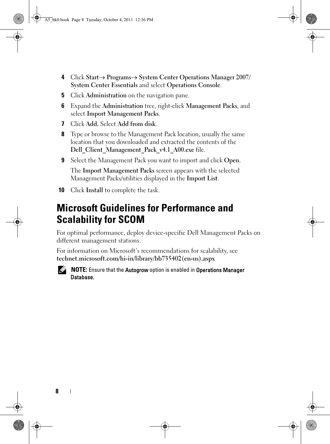 Page 8 of 10 - Dell Dell-Client-Management-Pack-Version-4-1-For-Microsoft-System-Center-Operations-Manager-Owners-Manual- Client Management Pack Version 4.1 For Microsoft System Center Operations Manager Installation Guide  Dell-client-management-pack-version-4-1-for-microsoft-system-center-operations-manager-owners-manual