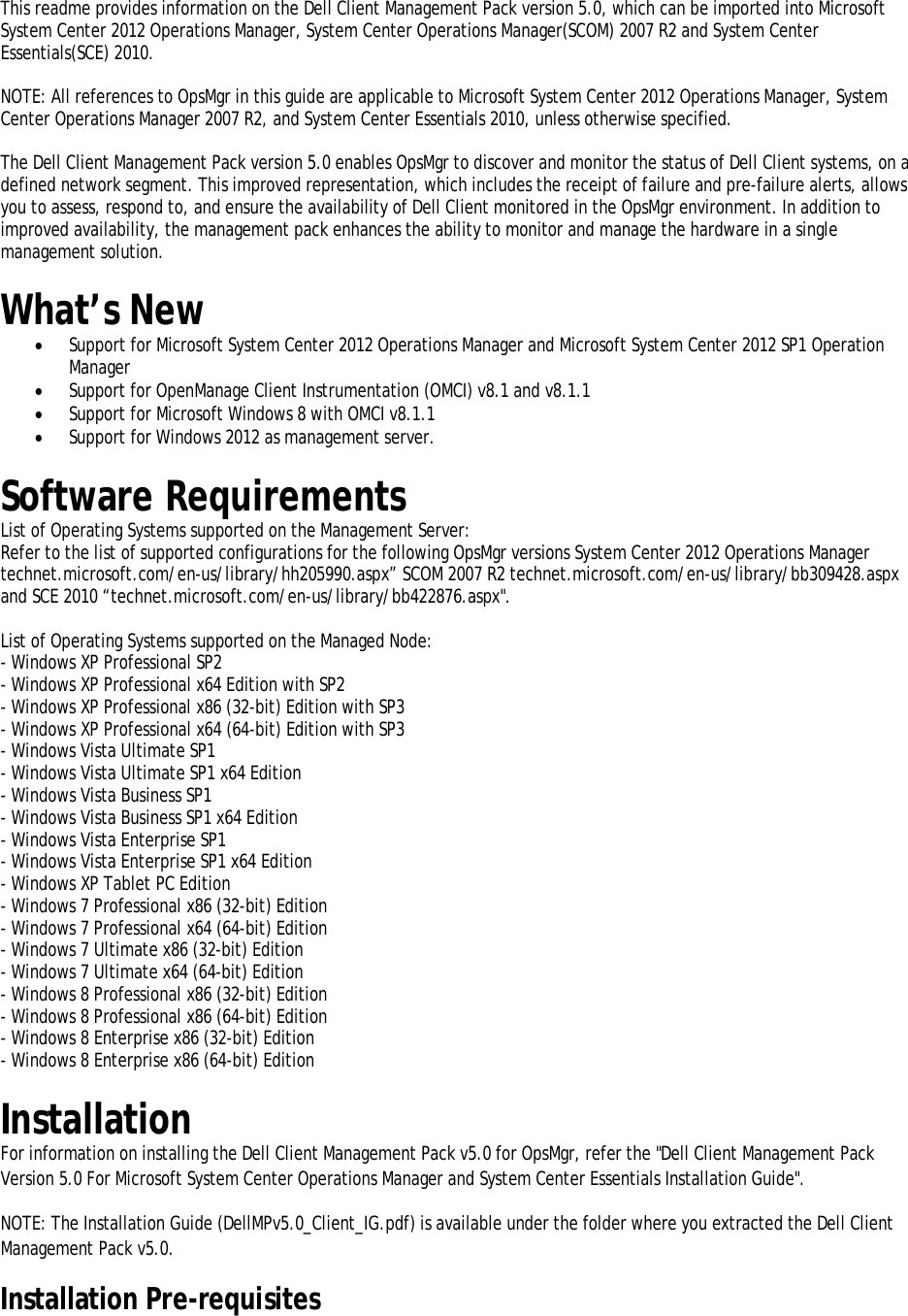 Page 3 of 6 - Dell Dell-Client-Management-Pack-Version-5-0-For-Microsoft-System-Center-Operations-Manager-Owners-Manual- Client Management Pack Version 5.0 For Microsoft System Center Operations Manager Readme  Dell-client-management-pack-version-5-0-for-microsoft-system-center-operations-manager-owners-manual