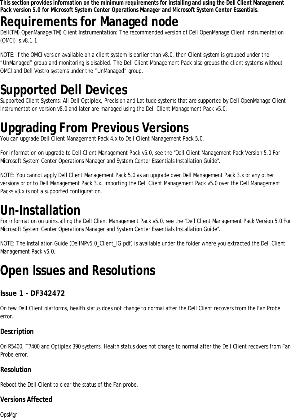 Page 4 of 6 - Dell Dell-Client-Management-Pack-Version-5-0-For-Microsoft-System-Center-Operations-Manager-Owners-Manual- Client Management Pack Version 5.0 For Microsoft System Center Operations Manager Readme  Dell-client-management-pack-version-5-0-for-microsoft-system-center-operations-manager-owners-manual