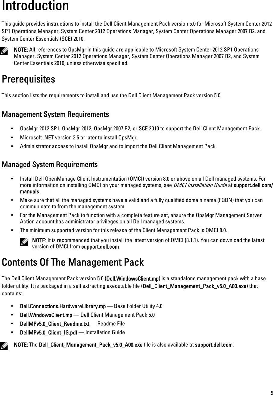 Page 5 of 8 - Dell Dell-Client-Management-Pack-Version-5-0-For-Microsoft-System-Center-Operations-Manager-Quick-Start-Guide- Client Management Pack Version 5.0 For Microsoft System Center Operations Manager Installation Guide  Dell-client-management-pack-version-5-0-for-microsoft-system-center-operations-manager-quick-start-guide