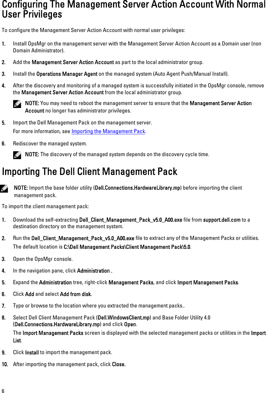 Page 6 of 8 - Dell Dell-Client-Management-Pack-Version-5-0-For-Microsoft-System-Center-Operations-Manager-Quick-Start-Guide- Client Management Pack Version 5.0 For Microsoft System Center Operations Manager Installation Guide  Dell-client-management-pack-version-5-0-for-microsoft-system-center-operations-manager-quick-start-guide