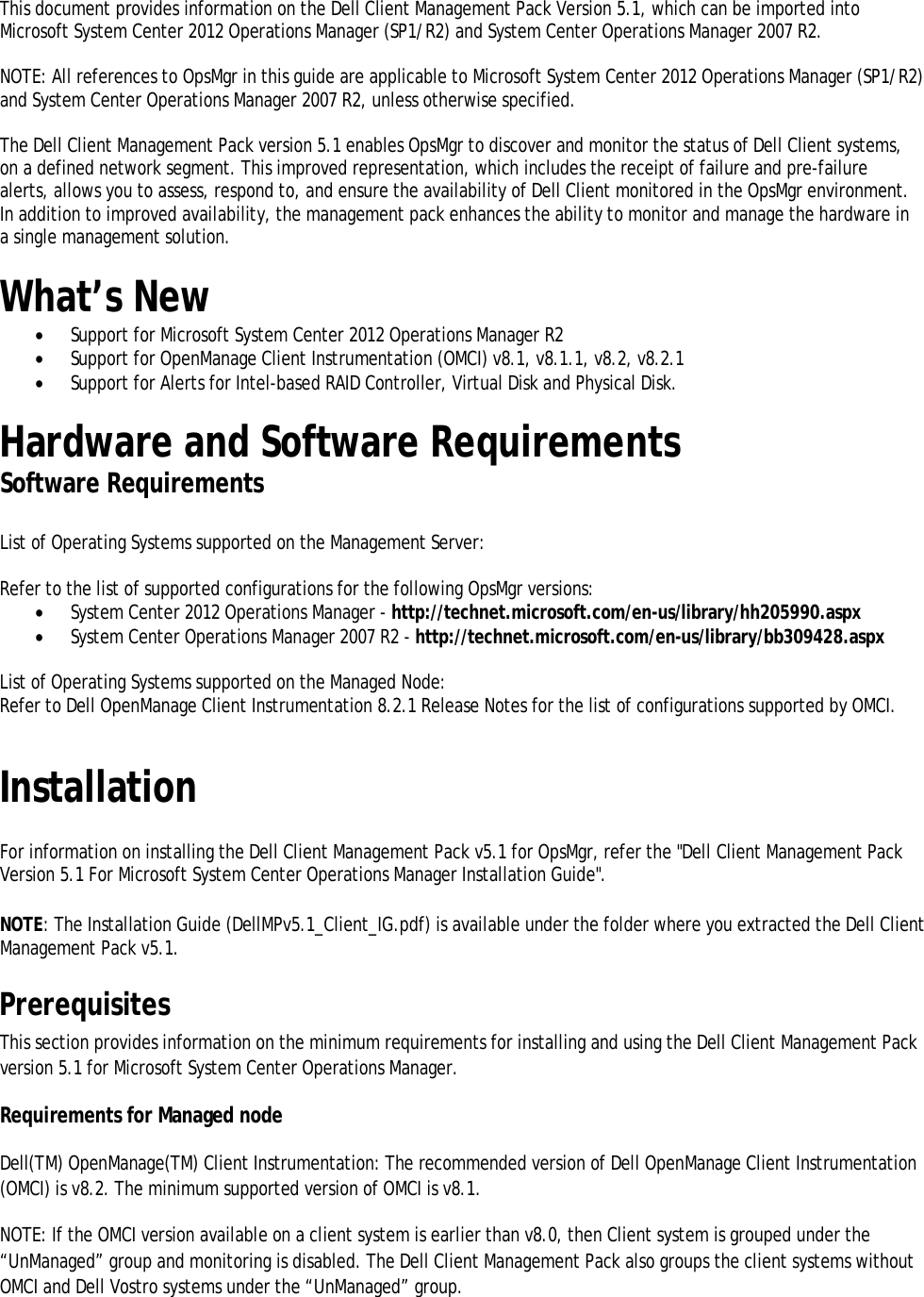 Page 3 of 6 - Dell Dell-Client-Management-Pack-Version-5-1-For-Microsoft-System-Center-Operations-Manager-Owners-Manual- Client Management Pack Version 5.1 For Microsoft System Center Operations Manager Release Notes  Dell-client-management-pack-version-5-1-for-microsoft-system-center-operations-manager-owners-manual