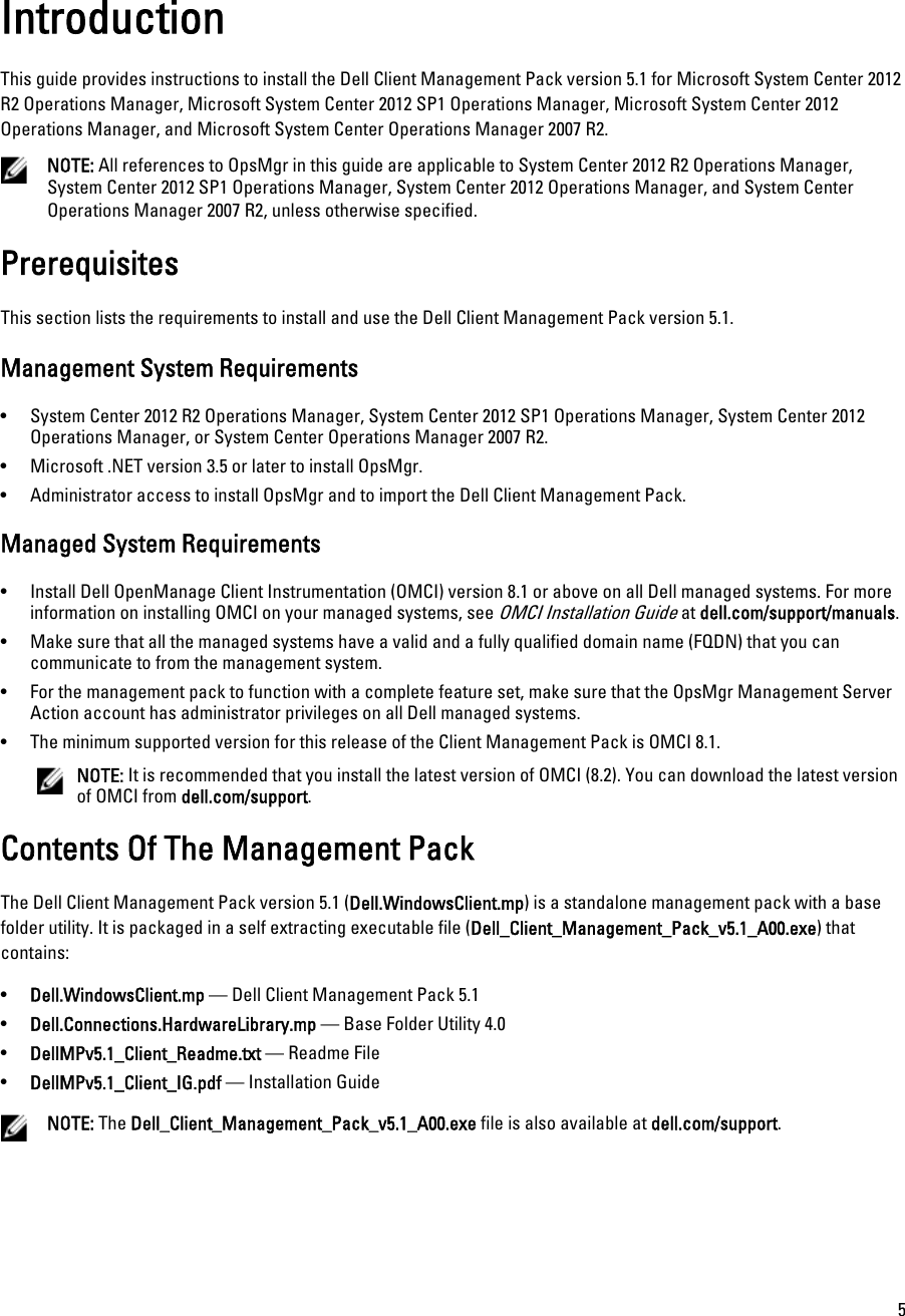 Page 5 of 7 - Dell Dell-Client-Management-Pack-Version-5-1-For-Microsoft-System-Center-Operations-Manager-Owners-Manual- Client Management Pack Version 5.1 For Microsoft System Center Operations Manager Installation Guide  Dell-client-management-pack-version-5-1-for-microsoft-system-center-operations-manager-owners-manual