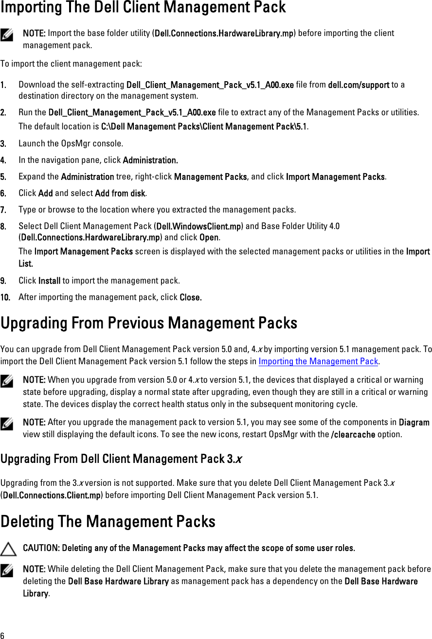 Page 6 of 7 - Dell Dell-Client-Management-Pack-Version-5-1-For-Microsoft-System-Center-Operations-Manager-Owners-Manual- Client Management Pack Version 5.1 For Microsoft System Center Operations Manager Installation Guide  Dell-client-management-pack-version-5-1-for-microsoft-system-center-operations-manager-owners-manual