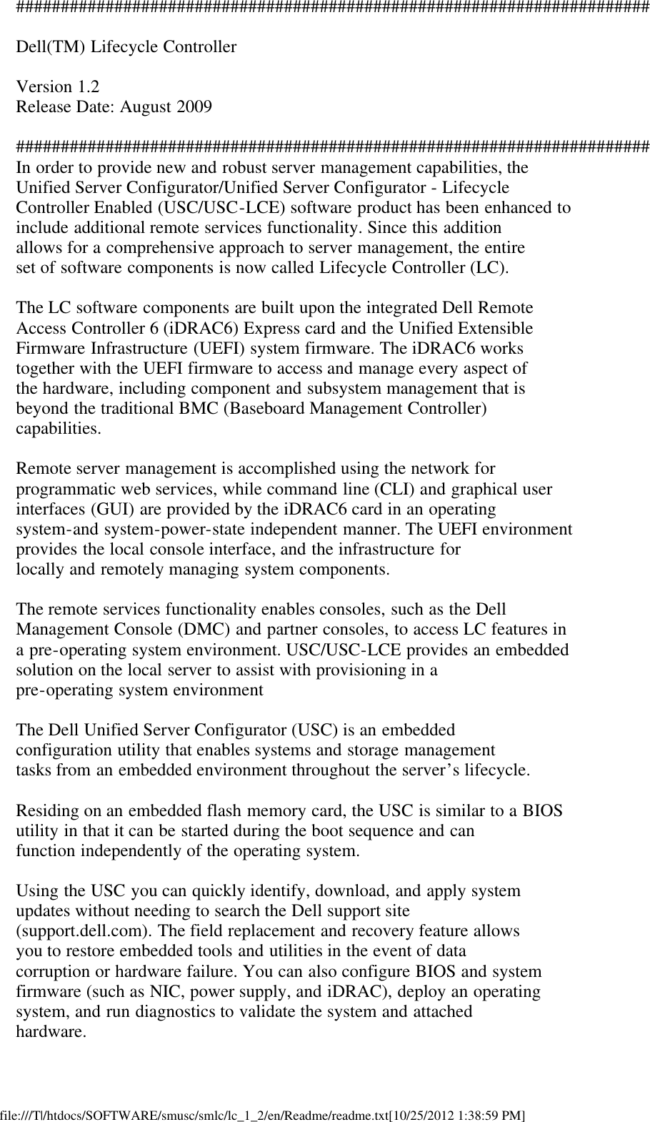 Page 1 of 5 - Dell Dell-Dell-Lifecycle-Controller-1-2-Read-Me- Lifecycle Controller 1.2 Readme  Dell-dell-lifecycle-controller-1-2-read-me