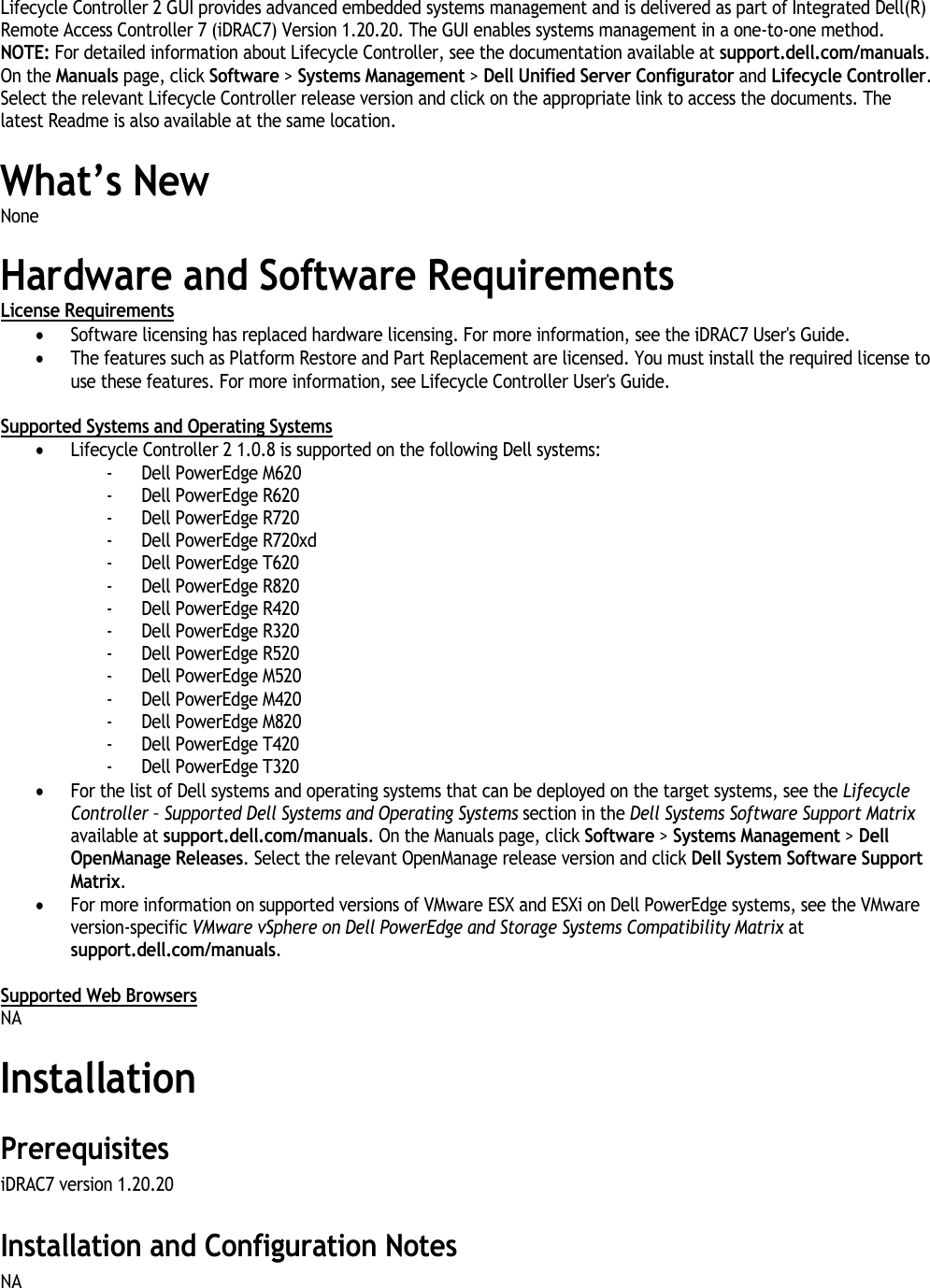 Page 2 of 7 - Dell Dell-Dell-Lifecycle-Controller-2-Version-1-0-8-Read-Me- Lifecycle Controller 2 Version 1.0.8 Readme  Dell-dell-lifecycle-controller-2-version-1-0-8-read-me