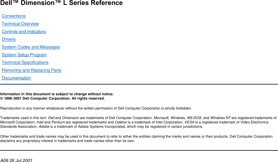 Dell Dimension L Cx Quick Reference Guide Series