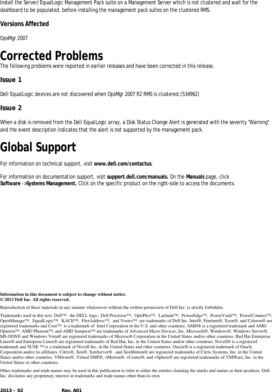 Page 4 of 4 - Dell Dell-Equallogic-Management-Pack-Version-5-0-For-Microsoft-System-Center-Operations-Manager-Owners-Manual- EqualLogic Management Pack Version 5.0 For Microsoft System Center Operations Manager Readme  Dell-equallogic-management-pack-version-5-0-for-microsoft-system-center-operations-manager-owners-manual