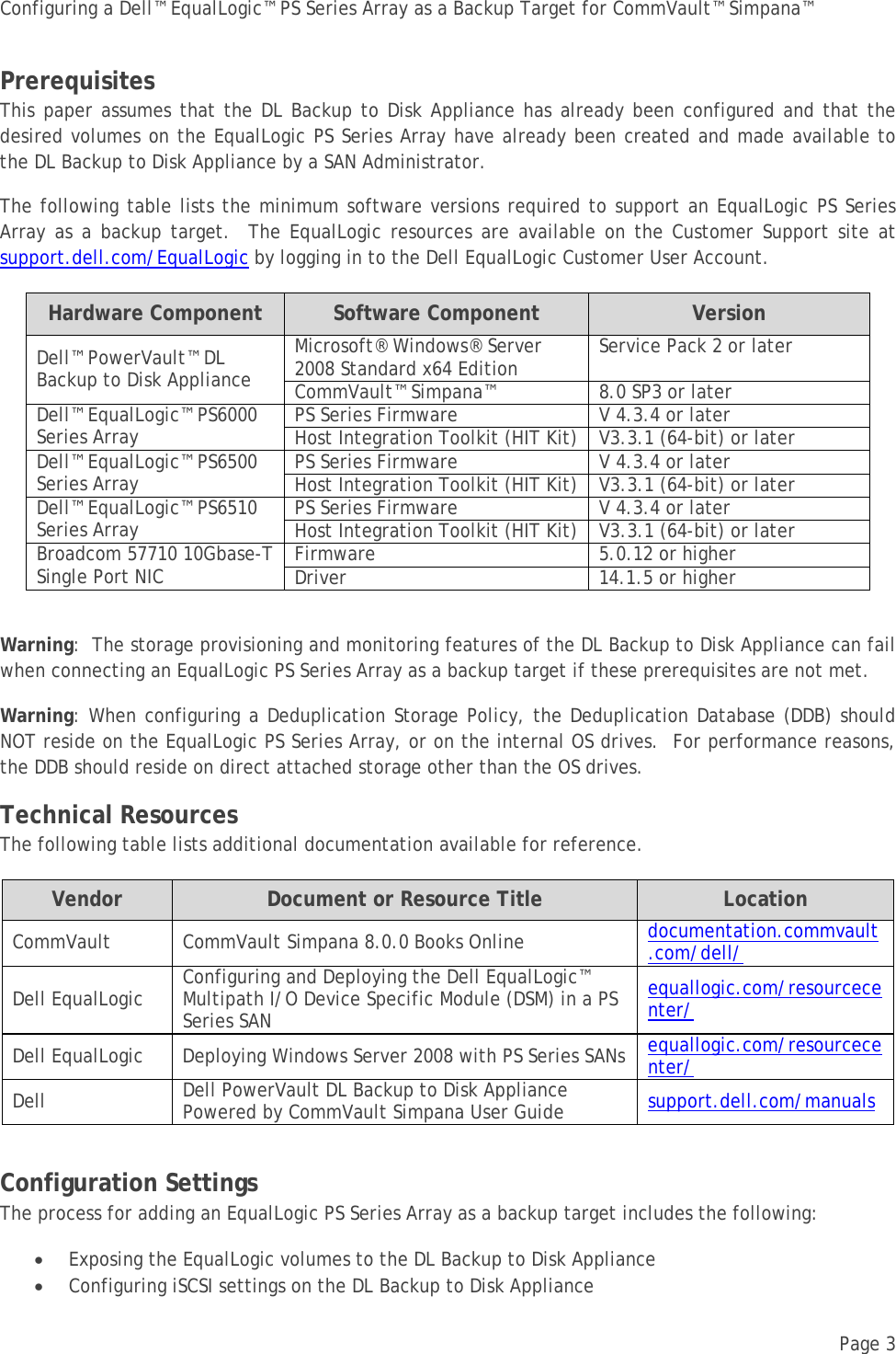 Page 5 of 10 - Dell Dell-Equallogic-Ps6510-Troubleshooting Configuring An EqualLogic PS Series Array As A Backup Target For CommVault Simpana-v1.1