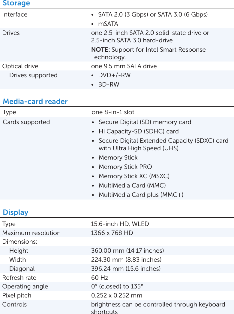 Dell Inspiron 15z 5523 Specifications Accessibility Compliant