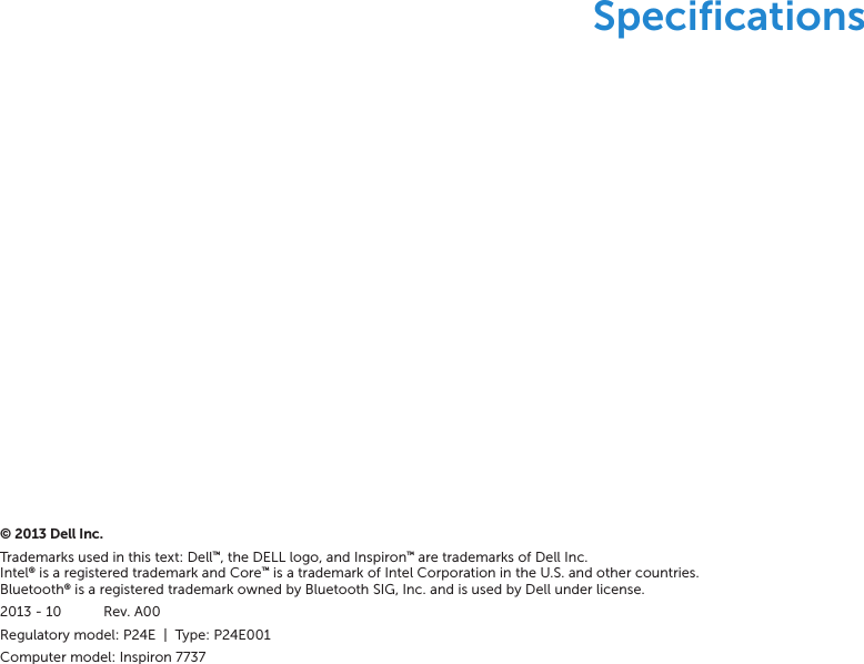 Page 1 of 6 - Dell Dell-Inspiron-17-7737-Specifications- Inspiron 17 7737 Specifications Dell-inspiron-17-7737-specifications