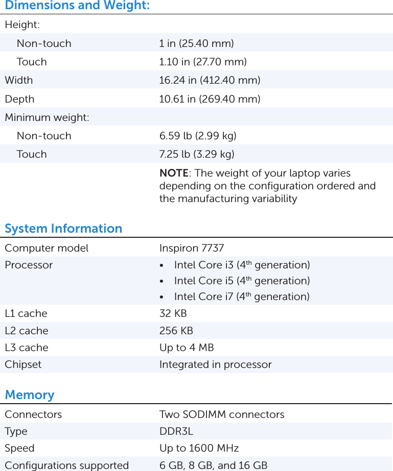 Page 2 of 6 - Dell Dell-Inspiron-17-7737-Specifications- Inspiron 17 7737 Specifications Dell-inspiron-17-7737-specifications