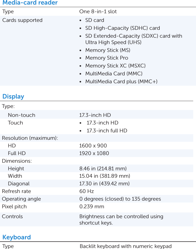 Page 4 of 6 - Dell Dell-Inspiron-17-7737-Specifications- Inspiron 17 7737 Specifications Dell-inspiron-17-7737-specifications