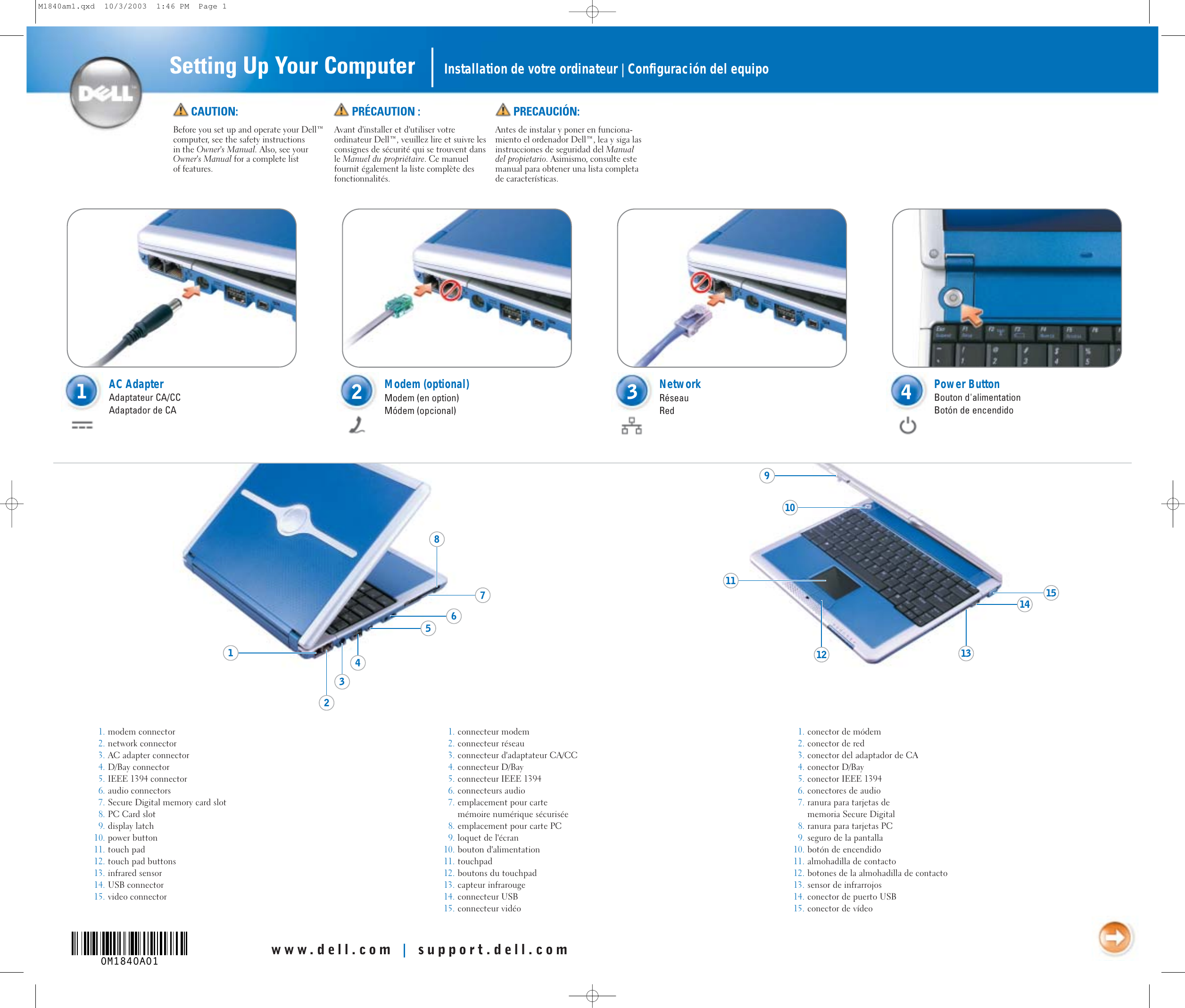 Page 1 of 2 - Dell Dell-Inspiron-300M-Setup-Diagram- Inspiron 300m Setup Diagram  Dell-inspiron-300m-setup-diagram