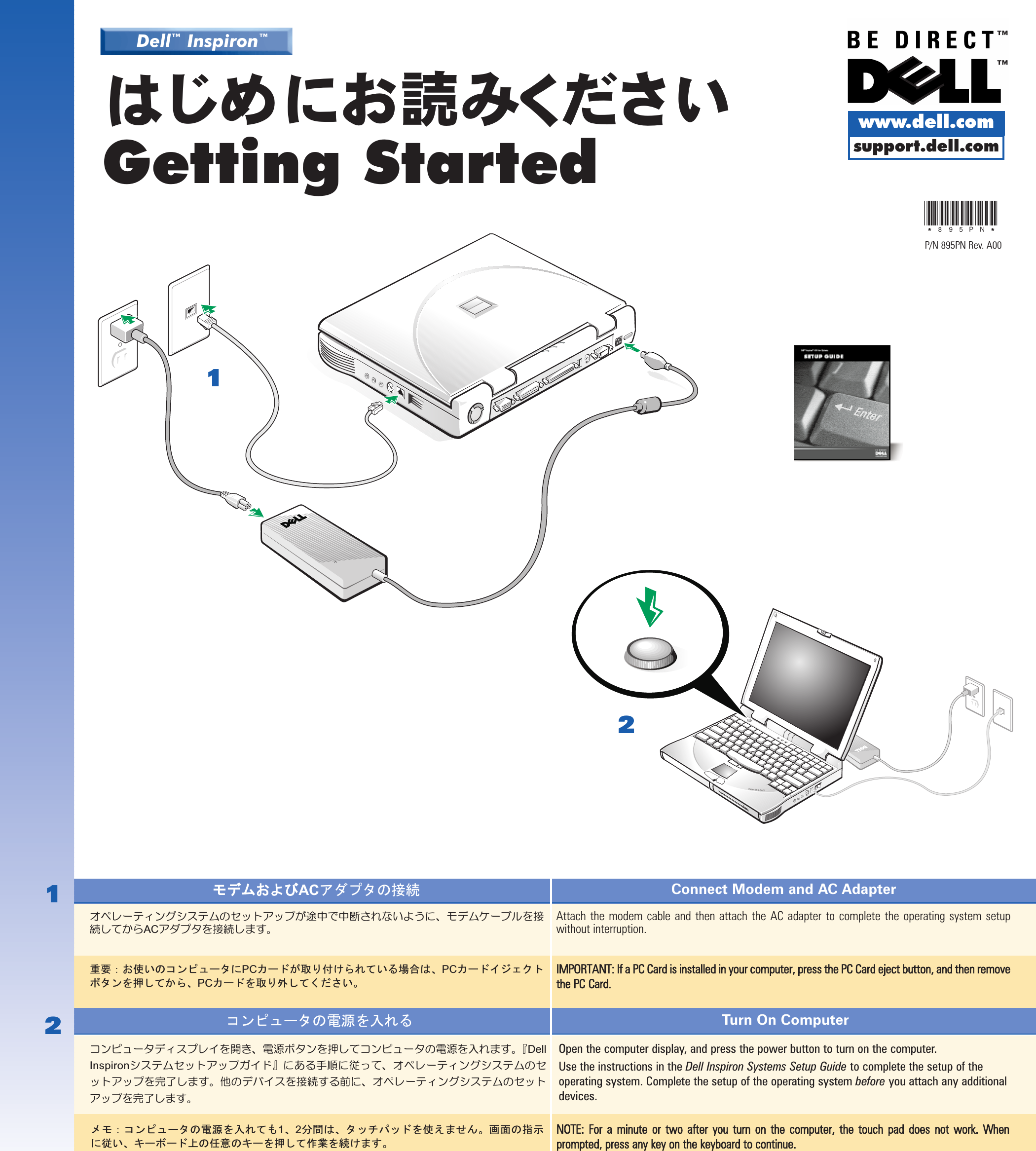 Page 1 of 2 - Dell Dell-Inspiron-3800-Quick-Start-Guide- Inspiron 3800 Getting Started  Dell-inspiron-3800-quick-start-guide