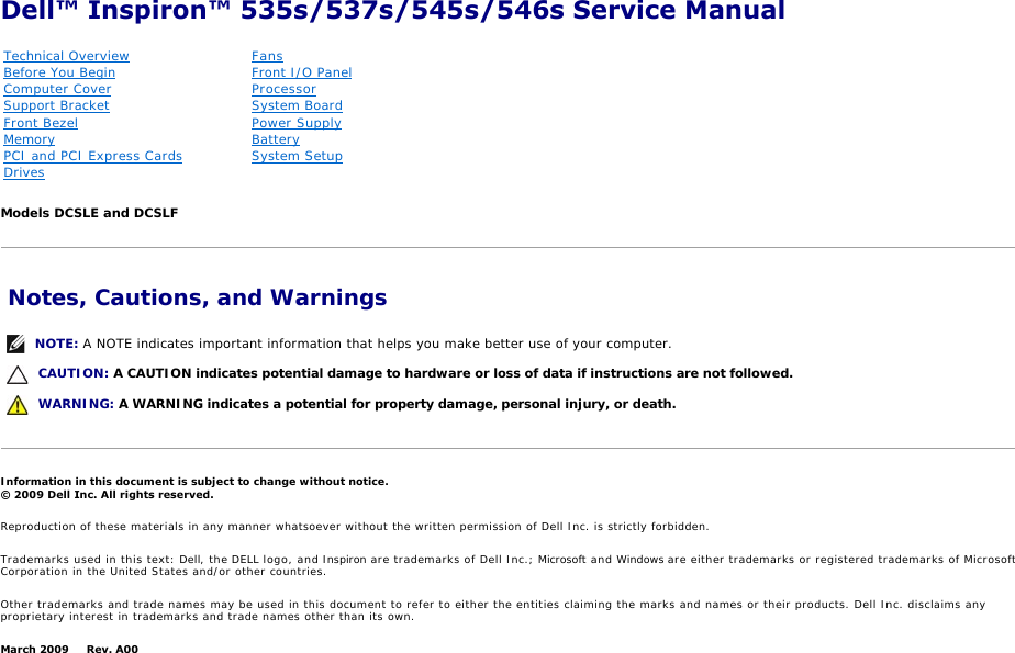 Dell Inspiron 545s Service Manual