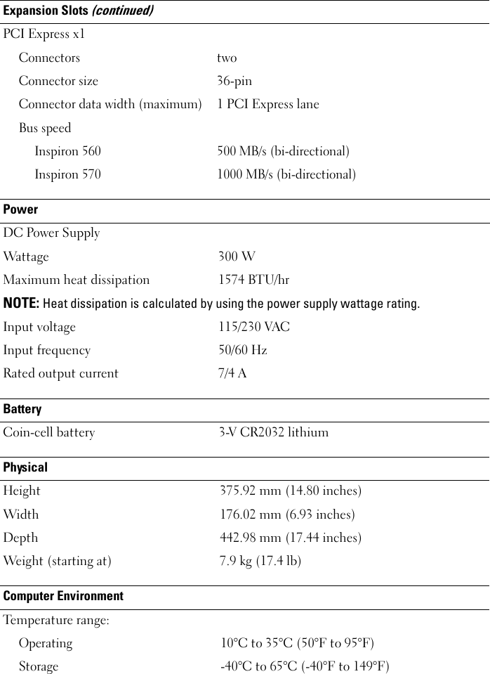 Page 4 of 5 - Dell Dell-Inspiron-570-Specifications- Comprehensive Specifications  Dell-inspiron-570-specifications