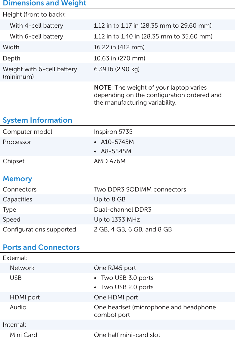 Dell Inspiron M731r Specifications 17 Accessibility Compliant