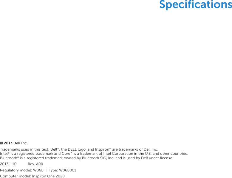 Dell Inspiron One Accessibility Compliant Specifications Accessibility Compliant