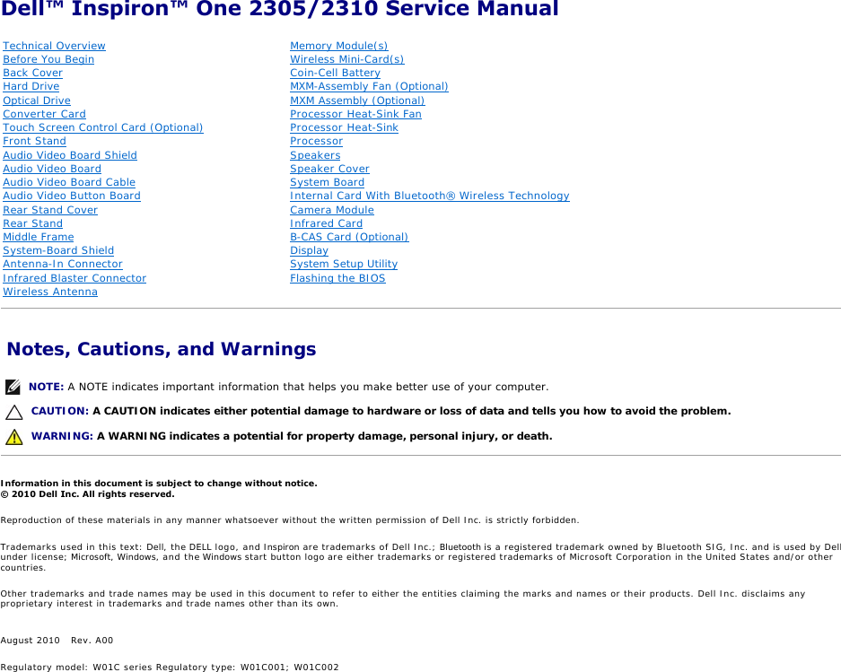 Dell Inspiron One 2310 Intel Service Manual
