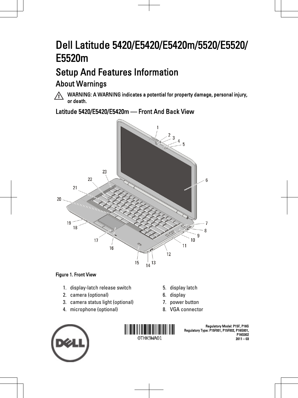 Dell Latitude E5520 Early 2011 Quick Start Guide Setup And Features  Information