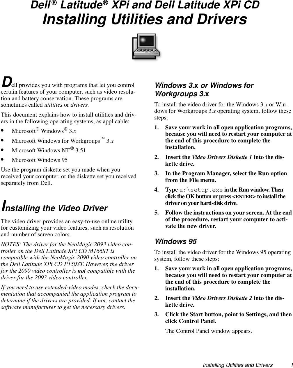 Page 1 of 6 - Dell Dell-Latitude-Xpi-Quick-Start-Guide- Utilities And Drivers Installation  Dell-latitude-xpi-quick-start-guide