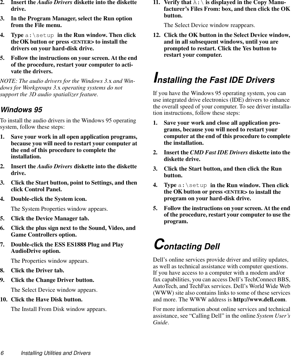 Page 6 of 6 - Dell Dell-Latitude-Xpi-Quick-Start-Guide- Utilities And Drivers Installation  Dell-latitude-xpi-quick-start-guide