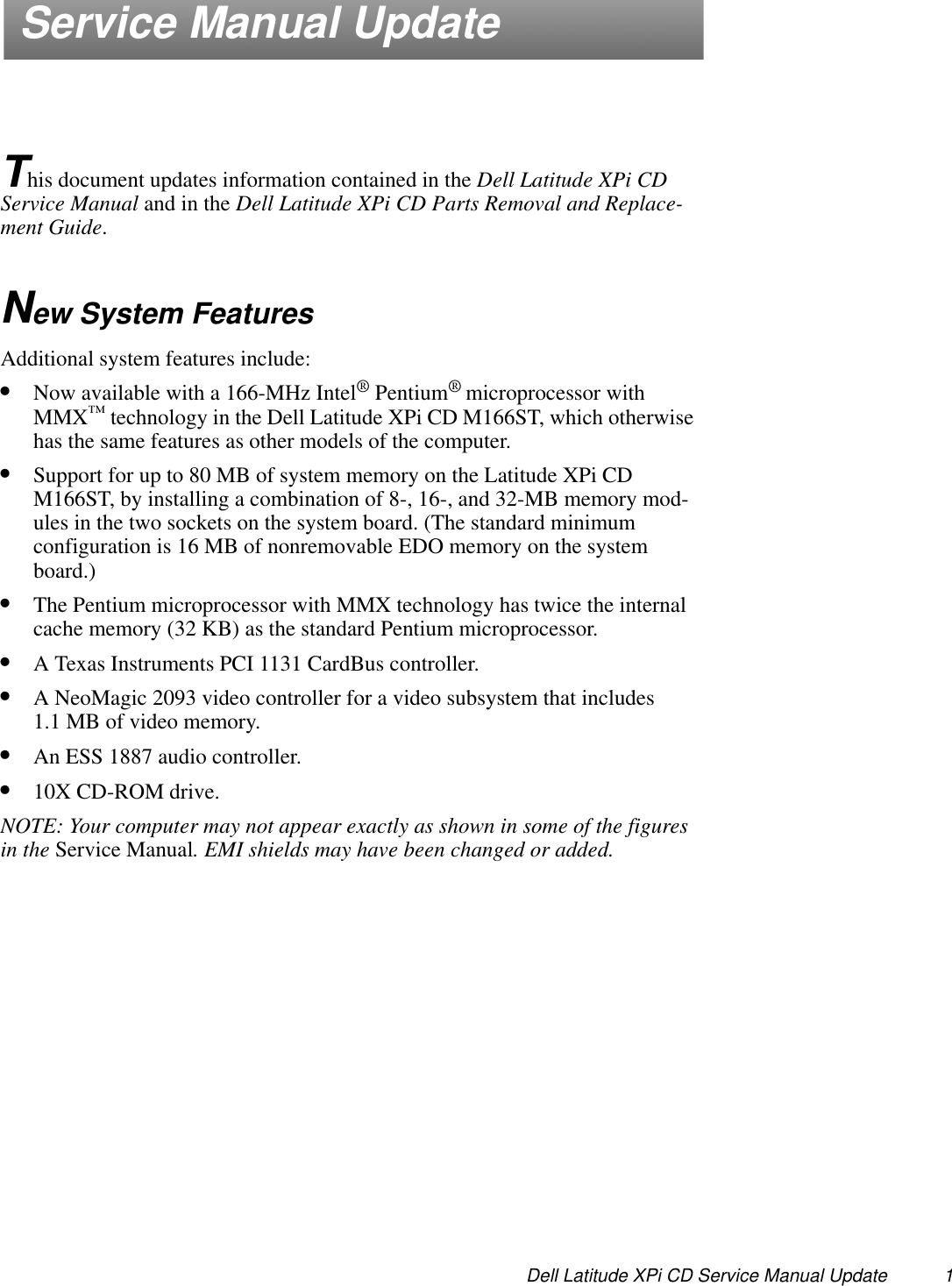 Page 1 of 12 - Dell Dell-Latitude-Xpi-Service-Manual- Service Manual Update  Dell-latitude-xpi-service-manual