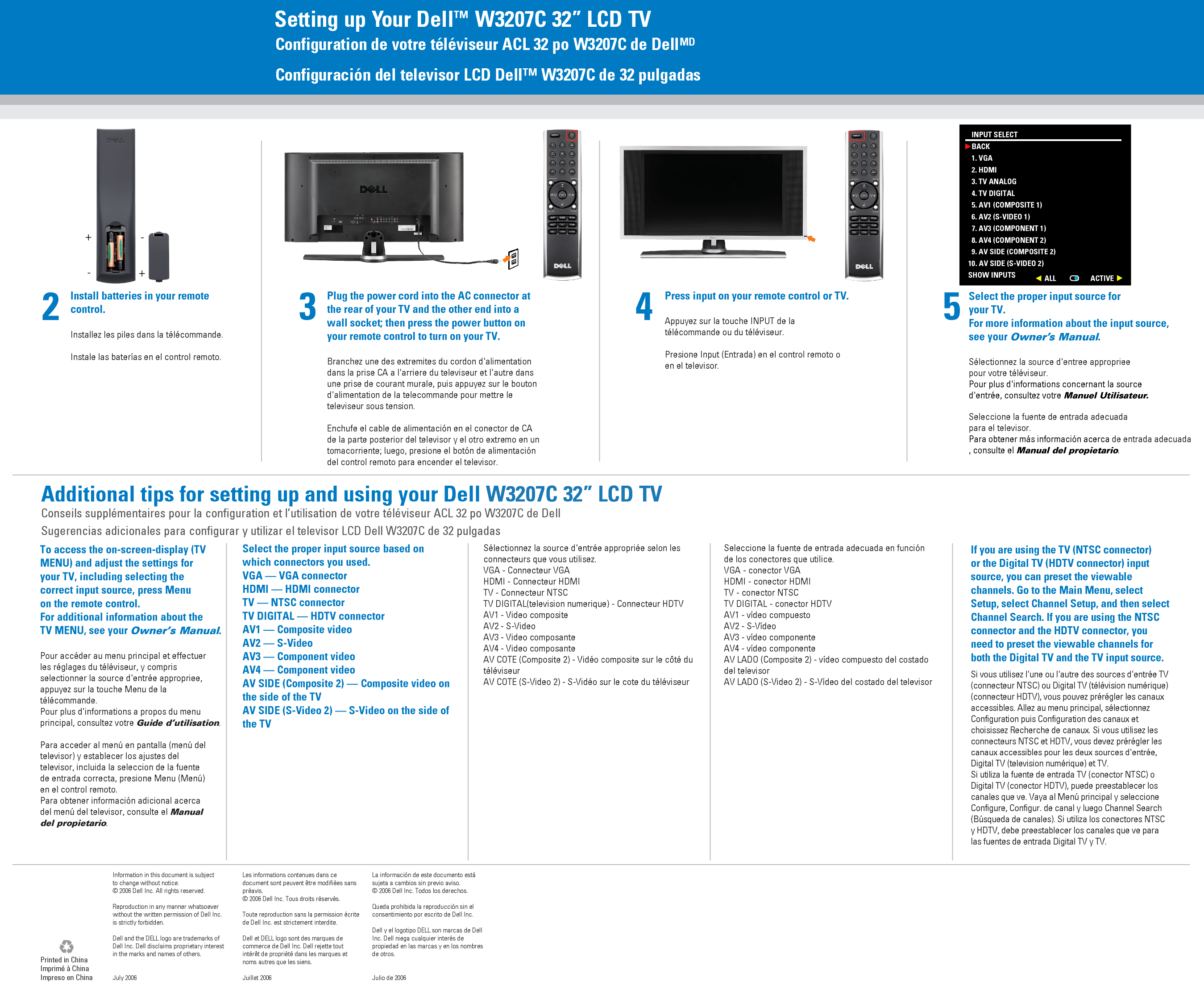 Page 2 of 2 - Dell Dell-Lcd-Tv-W3207C-Setup-Guide- LCD TV W3207C Quick Setup Guide  Dell-lcd-tv-w3207c-setup-guide