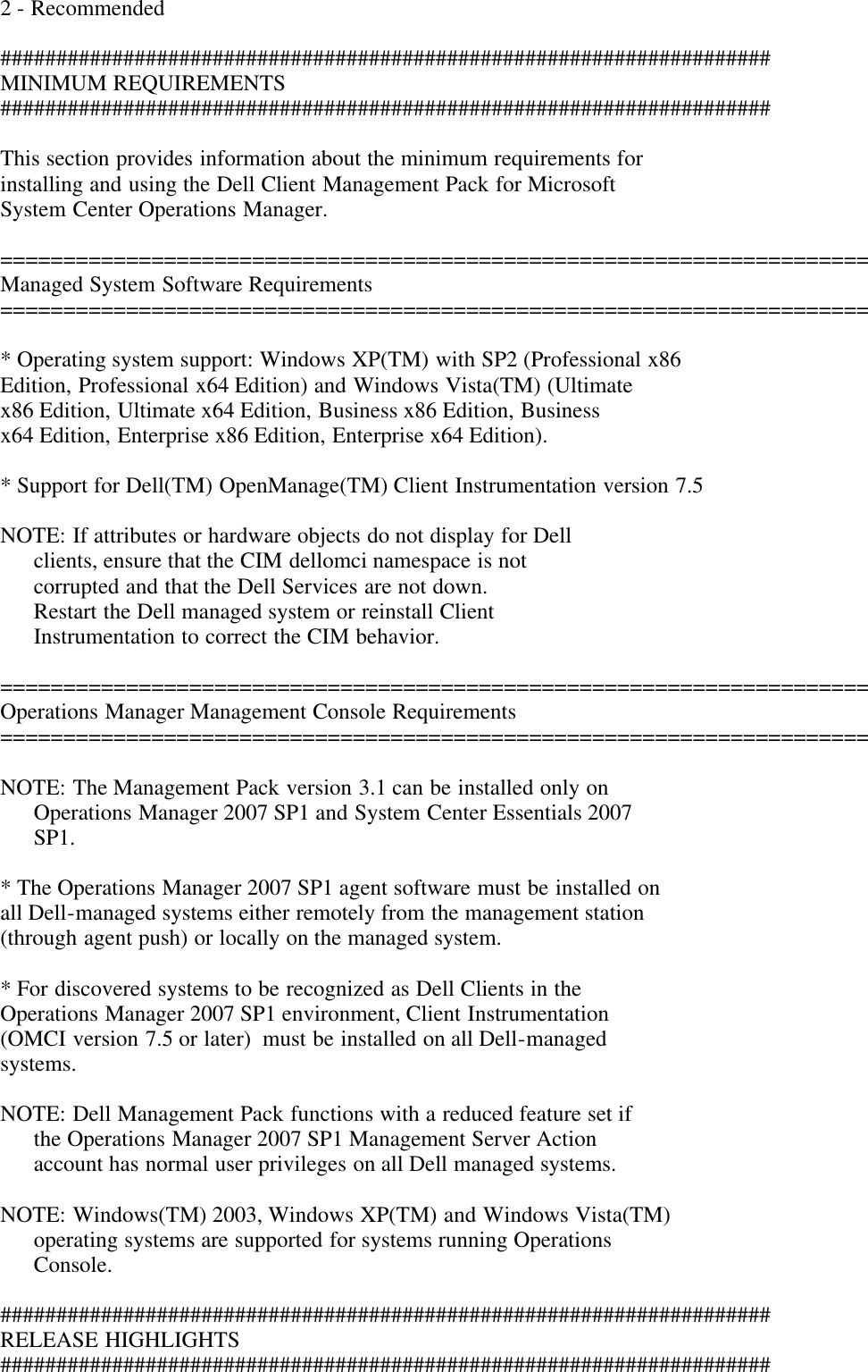 Page 2 of 5 - Dell Dell-Management-Pack-Version-3-2-For-Microsoft-System-Center-Operations-Manager-Owners-Manual- Management Pack Version 3.1 For Microsoft System Center Operations Manager Readme - Client  Dell-management-pack-version-3-2-for-microsoft-system-center-operations-manager-owners-manual