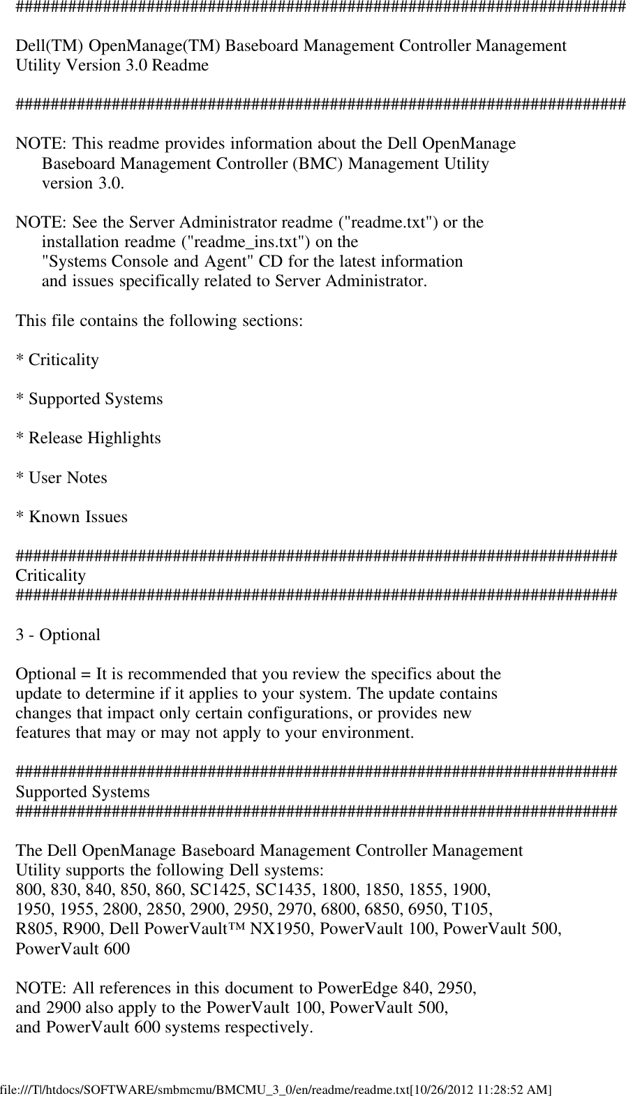 Page 1 of 6 - Dell Dell-Openmanage-Baseboard-Management-Controller-Version-3-0-Owners-Manual- OpenManage Baseboard Management Controller Version 3.0 Readme  Dell-openmanage-baseboard-management-controller-version-3-0-owners-manual