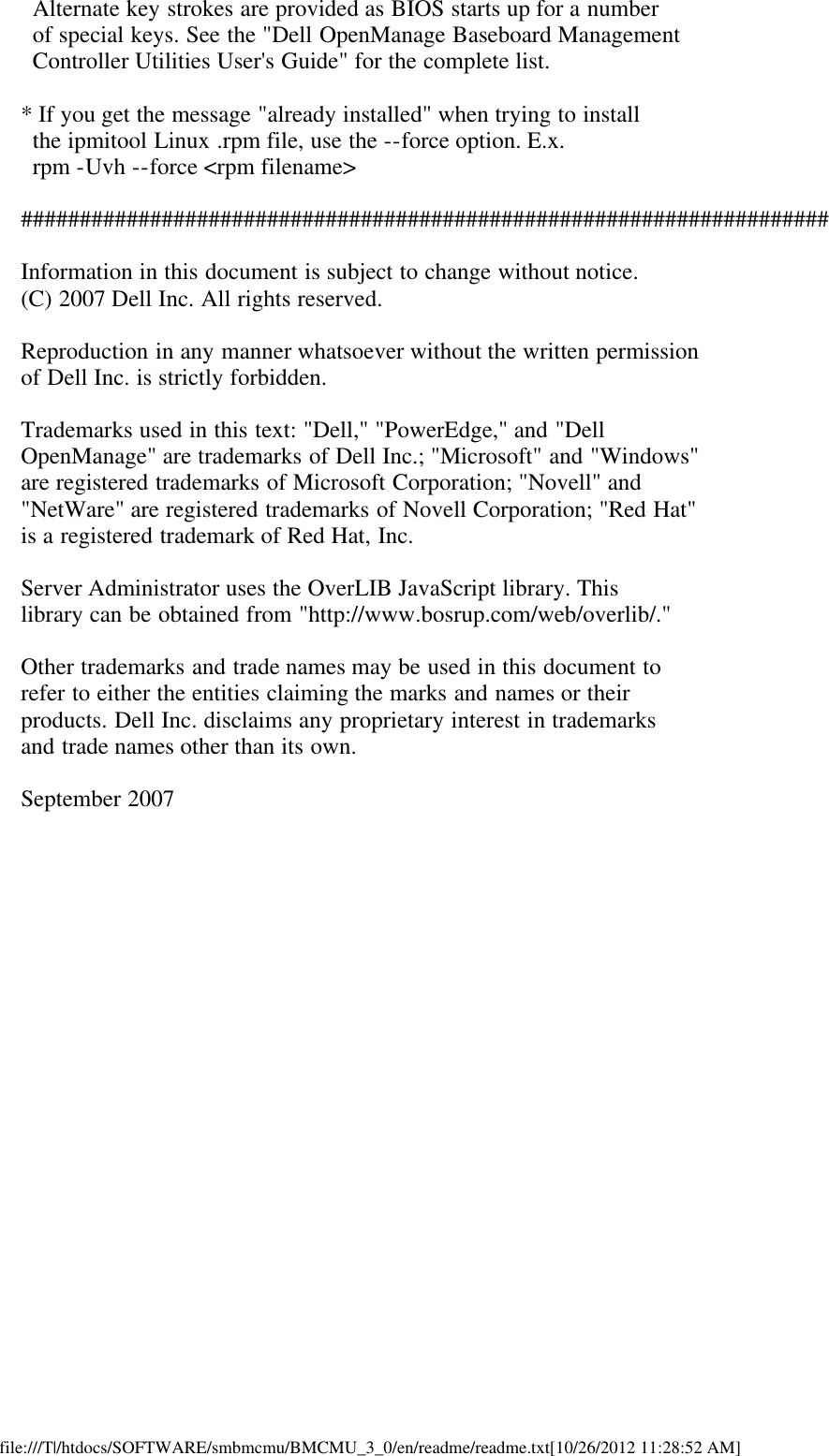 Page 6 of 6 - Dell Dell-Openmanage-Baseboard-Management-Controller-Version-3-0-Owners-Manual- OpenManage Baseboard Management Controller Version 3.0 Readme  Dell-openmanage-baseboard-management-controller-version-3-0-owners-manual