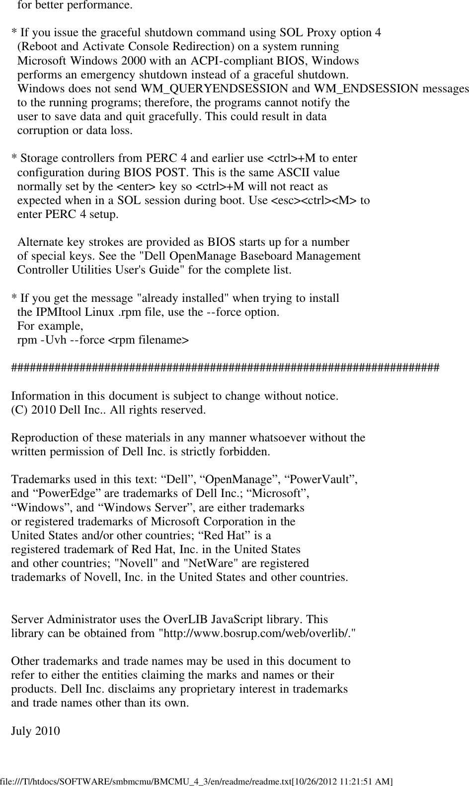 Page 6 of 6 - Dell Dell-Openmanage-Baseboard-Management-Controller-Version-4-3-Owners-Manual- OpenManage Baseboard Management Controller Version 4.3 Readme  Dell-openmanage-baseboard-management-controller-version-4-3-owners-manual