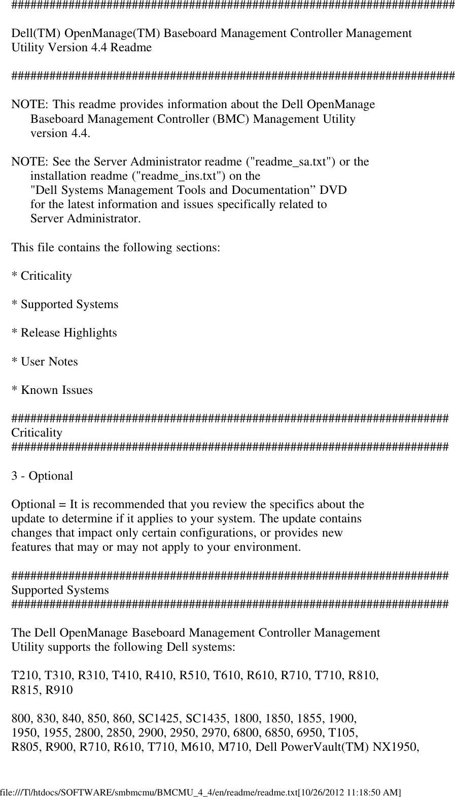 Page 1 of 6 - Dell Dell-Openmanage-Baseboard-Management-Controller-Version-4-4-Owners-Manual- OpenManage Baseboard Management Controller Version 4.4 Readme  Dell-openmanage-baseboard-management-controller-version-4-4-owners-manual