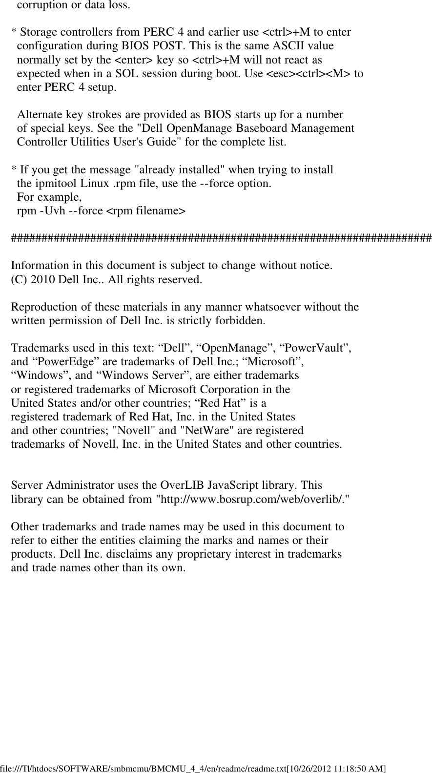 Page 6 of 6 - Dell Dell-Openmanage-Baseboard-Management-Controller-Version-4-4-Owners-Manual- OpenManage Baseboard Management Controller Version 4.4 Readme  Dell-openmanage-baseboard-management-controller-version-4-4-owners-manual