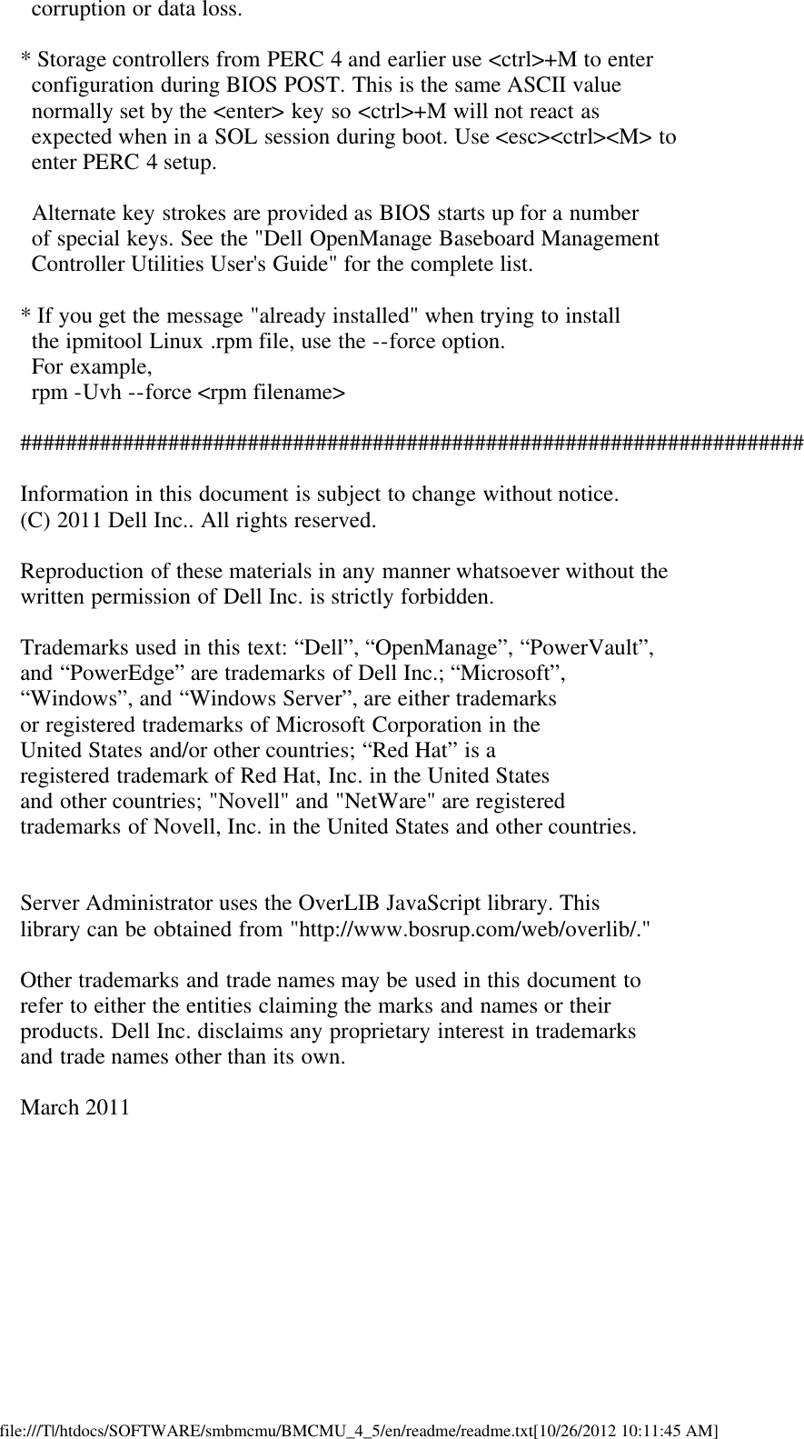 Page 6 of 6 - Dell Dell-Openmanage-Baseboard-Management-Controller-Version-4-5-Owners-Manual- OpenManage Baseboard Management Controller Version 4.5 Readme  Dell-openmanage-baseboard-management-controller-version-4-5-owners-manual