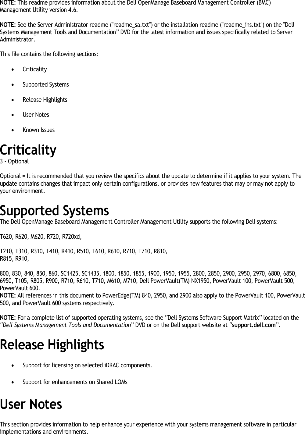 Page 3 of 6 - Dell Dell-Openmanage-Baseboard-Management-Controller-Version-4-6-Owners-Manual- OpenManage Baseboard Management Controller Version 4.6 Readme  Dell-openmanage-baseboard-management-controller-version-4-6-owners-manual