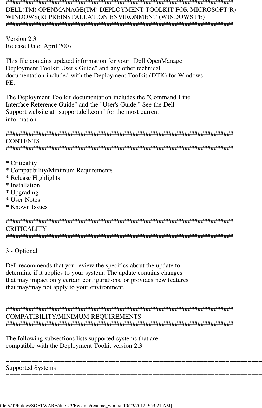 Page 1 of 7 - Dell Dell-Openmanage-Deployment-Toolkit-Version-2-3-Owners-Manual- Readme Windows PE Dell-openmanage-deployment-toolkit-version-2-3-owners-manual